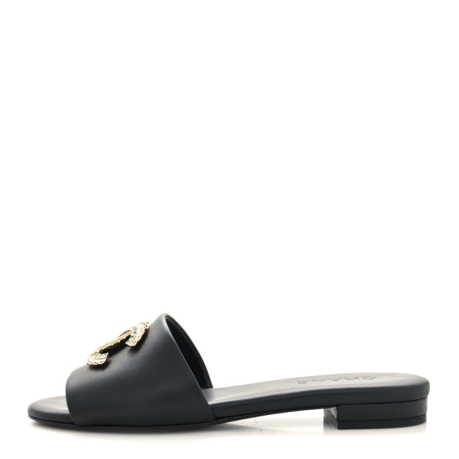 Chanel Lambskin Enamel CC Mules 37.5 Black 1 of 8