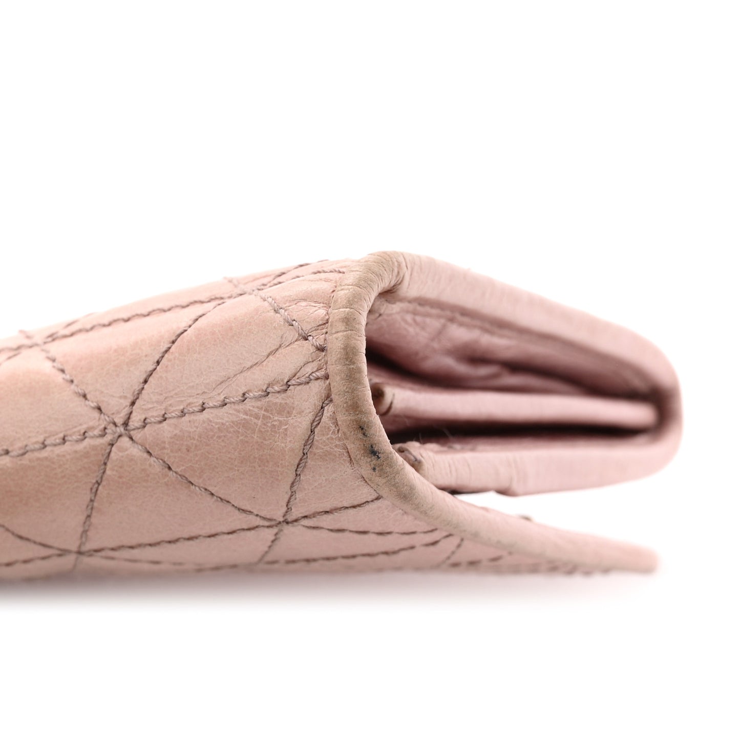Glossy Calfskin Triangle Quilted Triangle Continental Flap Wallet Light Pink