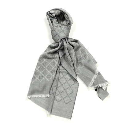 Gucci Wool Silk Monogram Diamante Fringe Scarf Grey 1 of 4