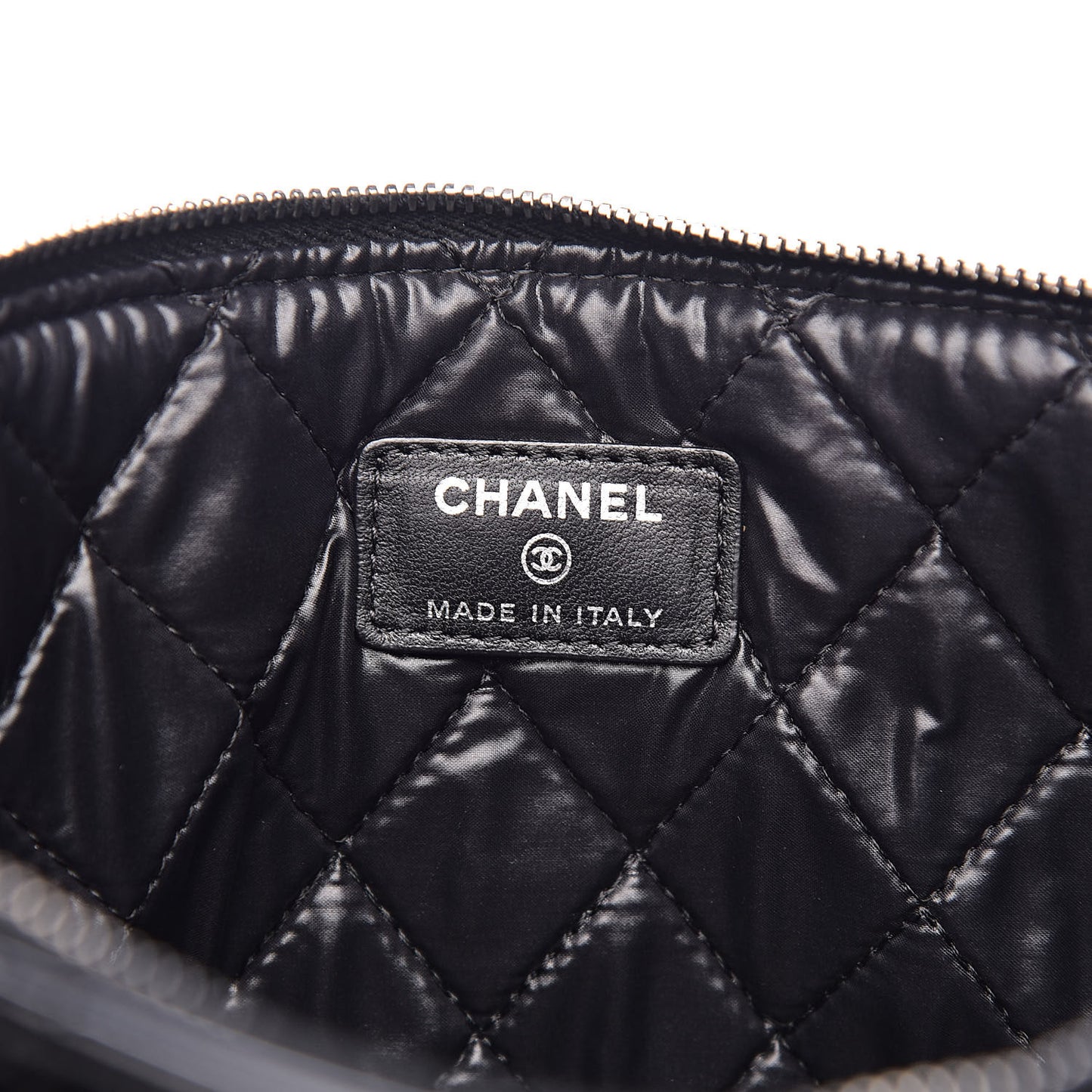 Patent Calfskin Quilted Medium Cosmetic Case Black