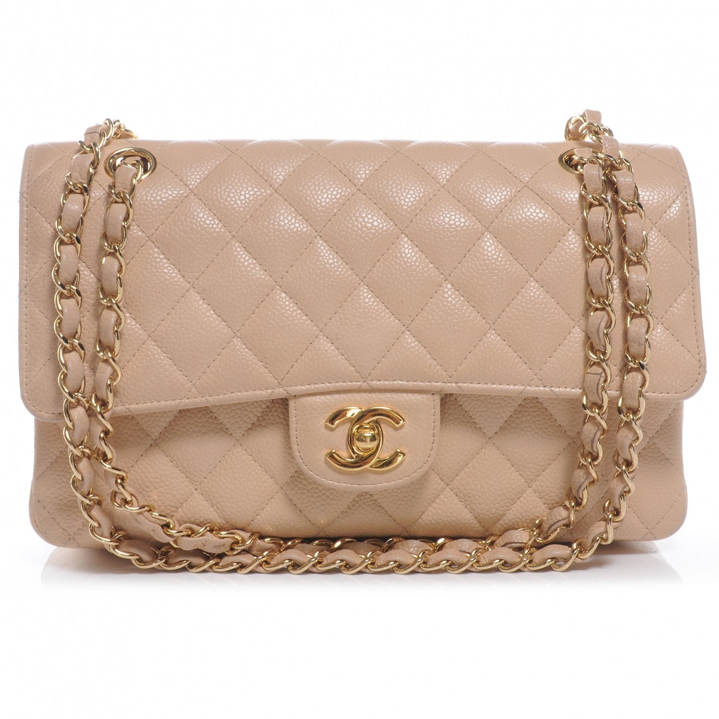 Caviar Quilted Medium Double Flap Beige Clair