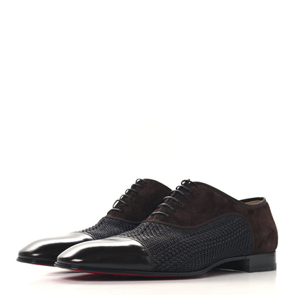 Christian Louboutin Calfskin Tresse Provence Veau Velours Mens AC Greggo Flat Oxfords 42 Dark Brown 2 of 6