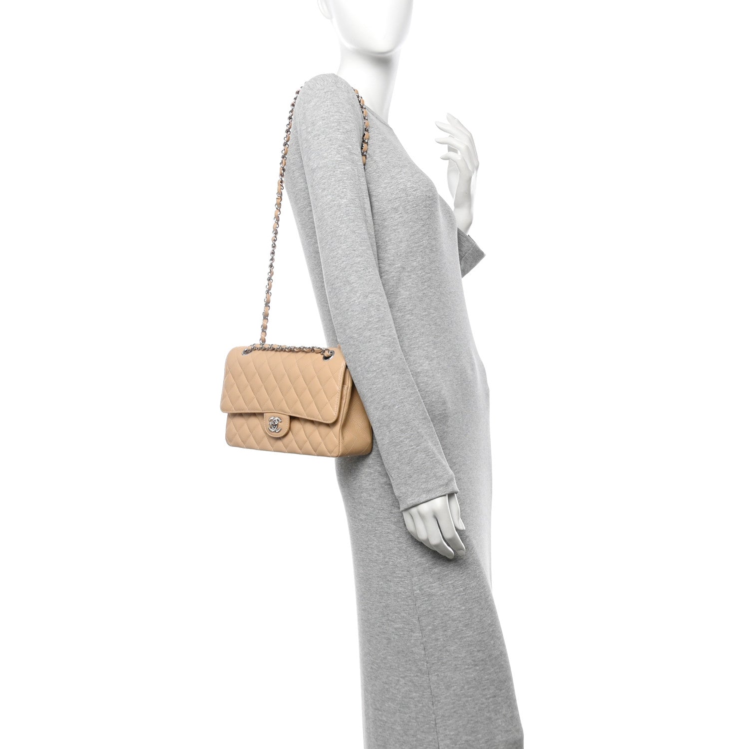 Chanel Caviar Quilted Medium Double Flap Beige 2 of 11