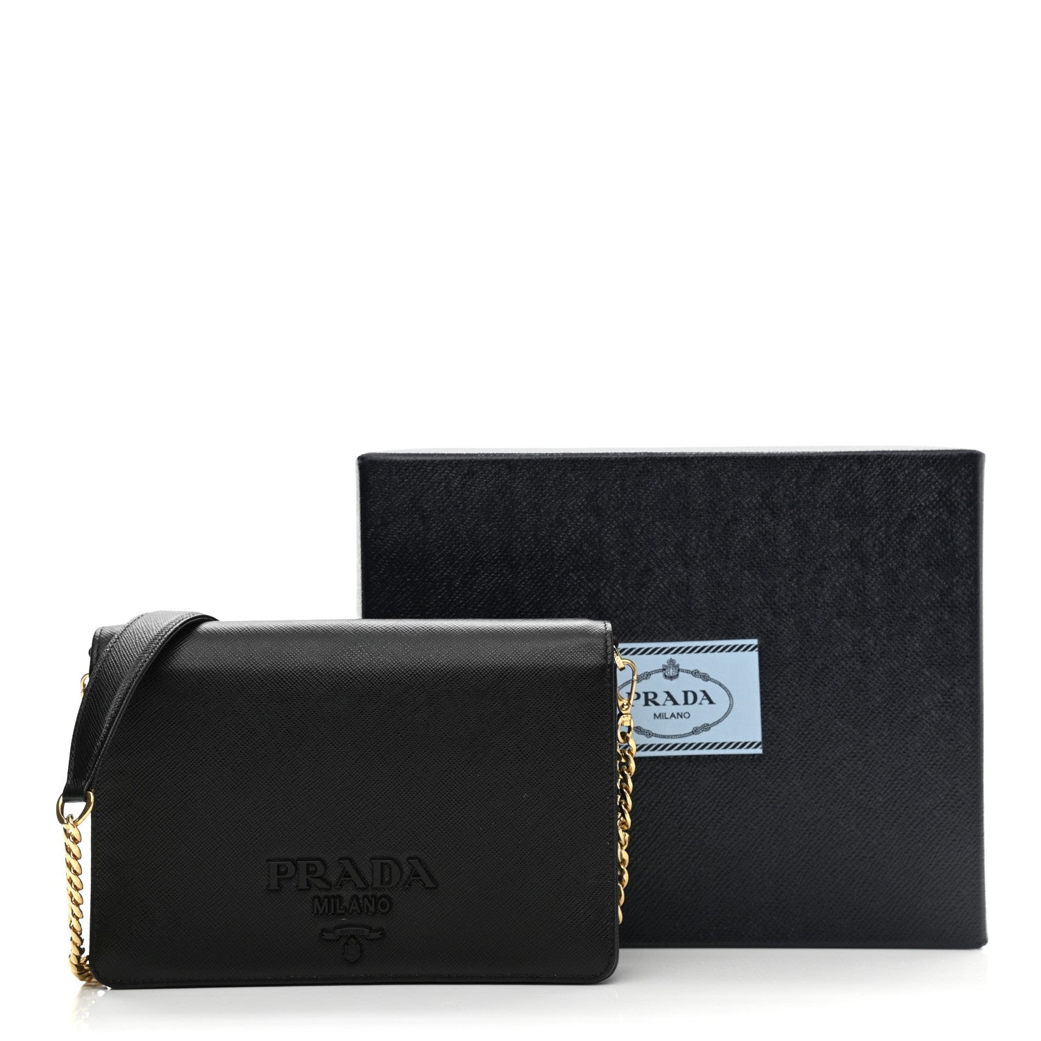 Prada Saffiano Lux Monochrome Chain Wallet Black 9 of 9
