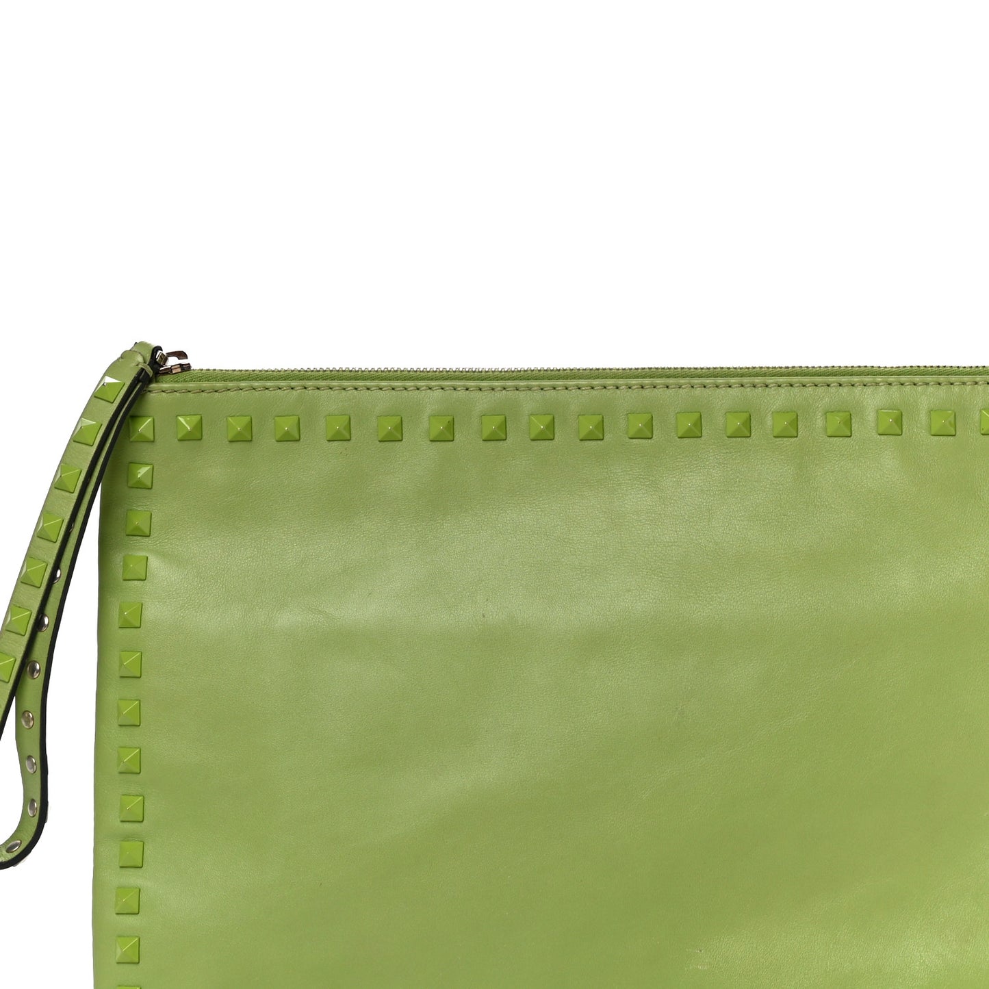 Vitello Large Rockstud Zip Wristlet Pouch Pop Apple