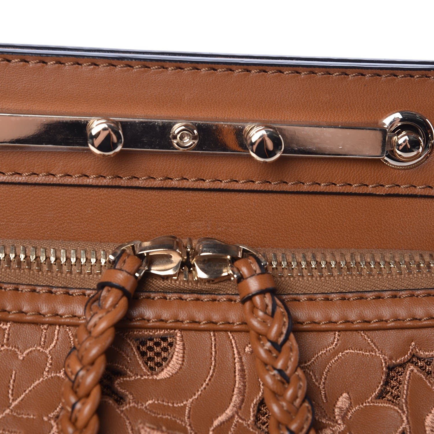 Valentino Garavani Vitello Lace Demetra Satchel Cognac 16 of 18