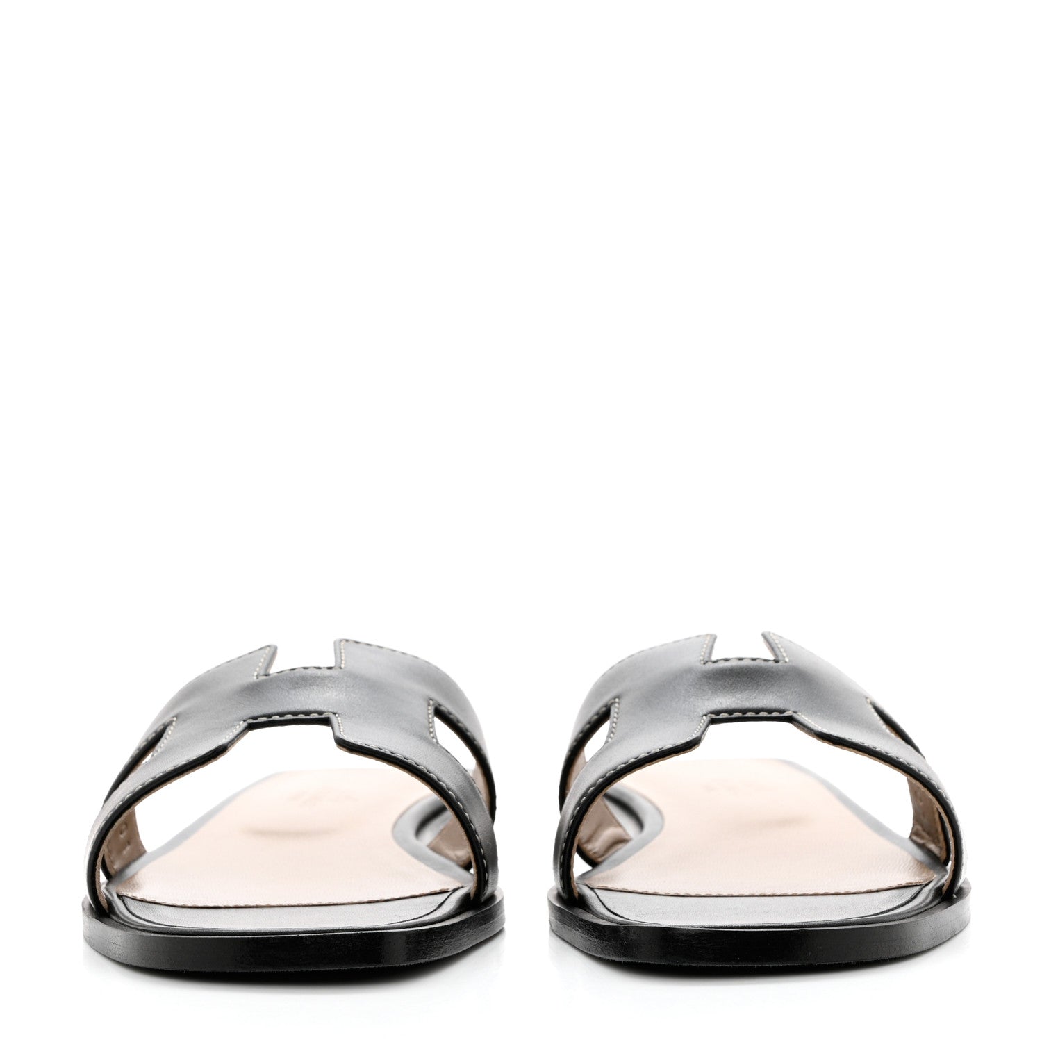 Hermes Box Calfskin Oran Sandals 36.5 Black 2 of 10