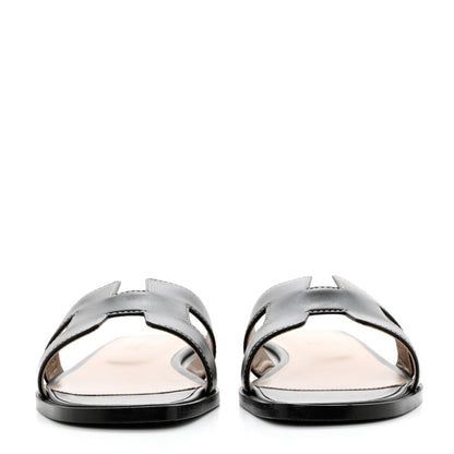 Hermes Box Calfskin Oran Sandals 36.5 Black 2 of 10