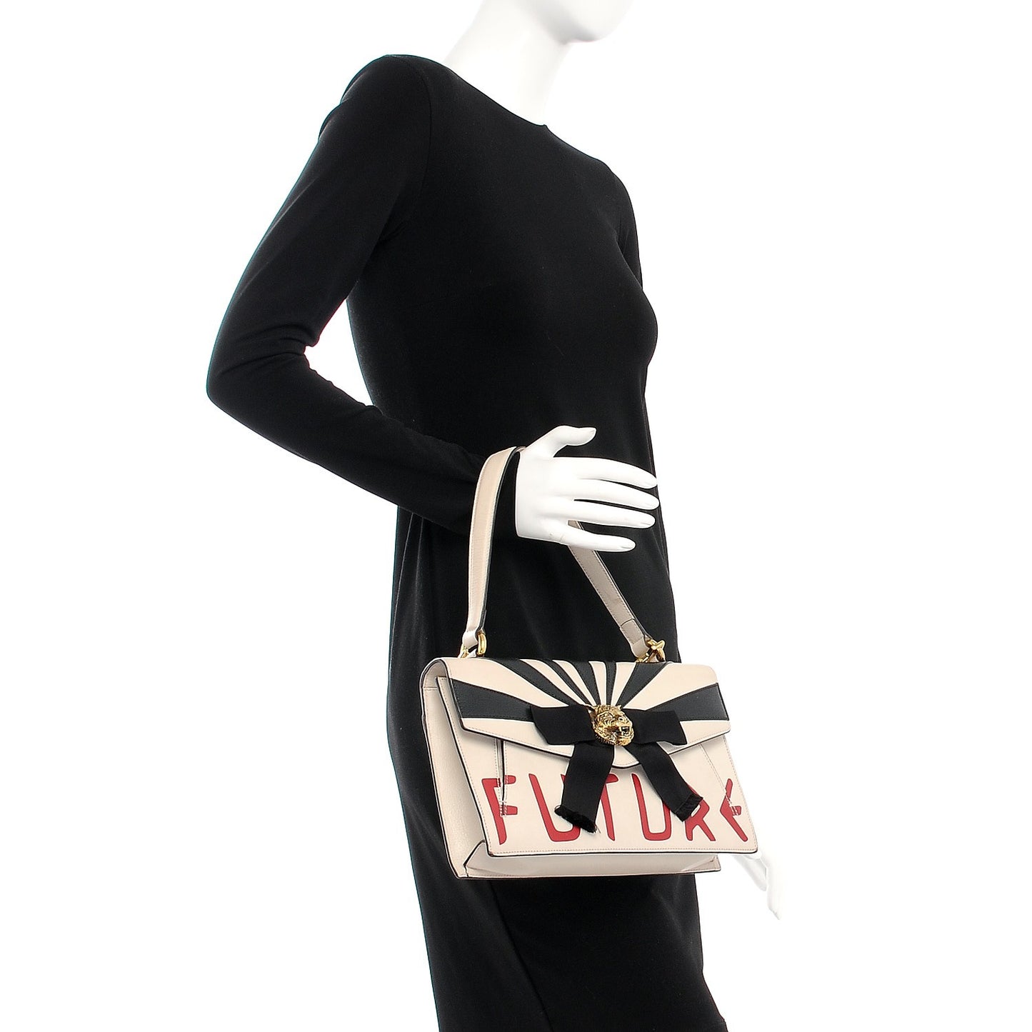 Calfskin Osiride Future Top Handle Bag Mystic White Hibiscus Red Black
