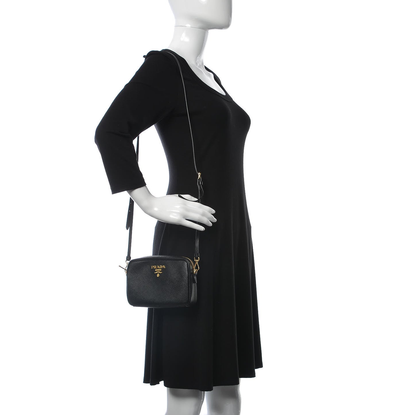 Saffiano Small Camera Crossbody Bag Black