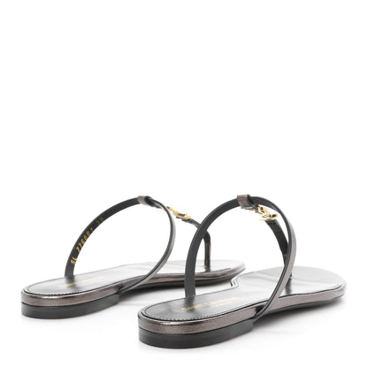 Saint Laurent Calfskin Cassandra Monogram Sandals 38 Metal Walnut 5 of 10