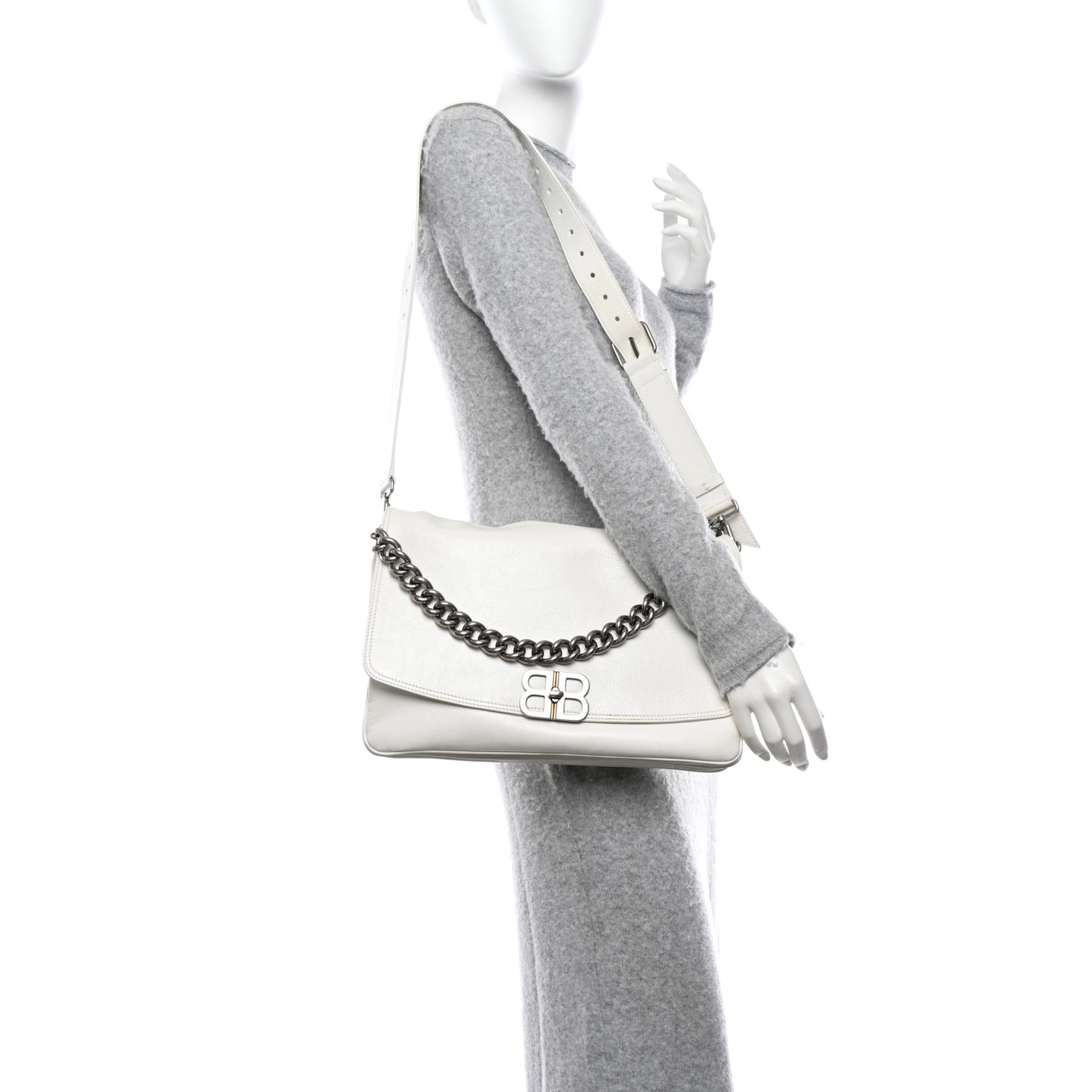 Peach Calfskin Large BB Soft Bag White
