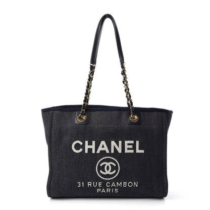 Chanel Denim Small Deauville Tote Dark Blue 1 of 13