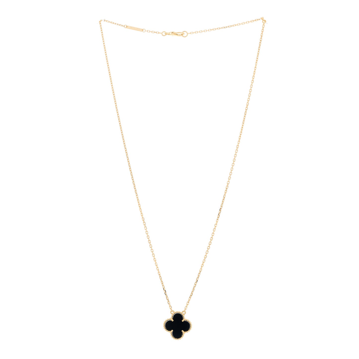18K Yellow Gold Black Onyx Vintage Alhambra Pendant Necklace
