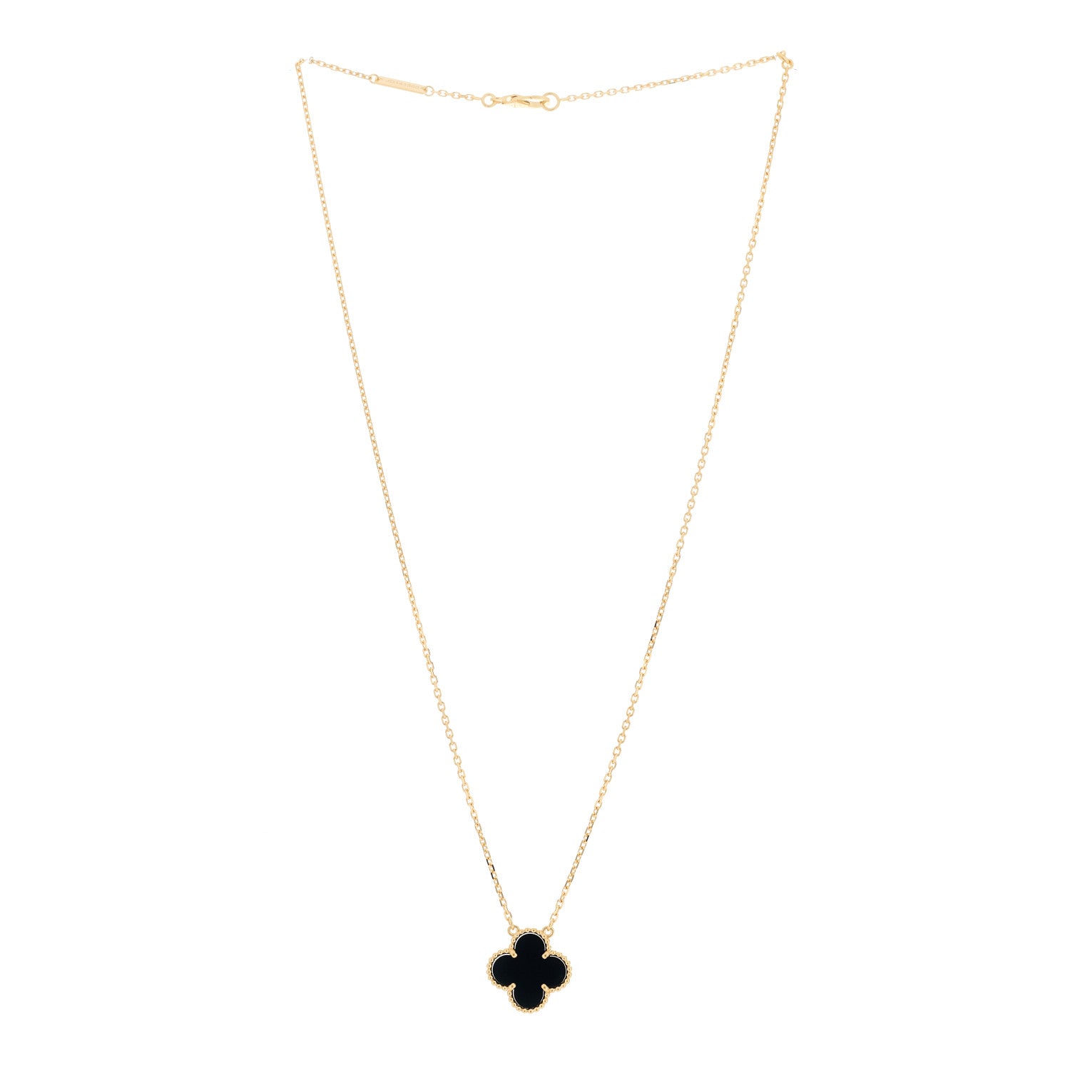 Van Cleef & Arpels 18K Yellow Gold Black Onyx Vintage Alhambra Pendant Necklace 2 of 5