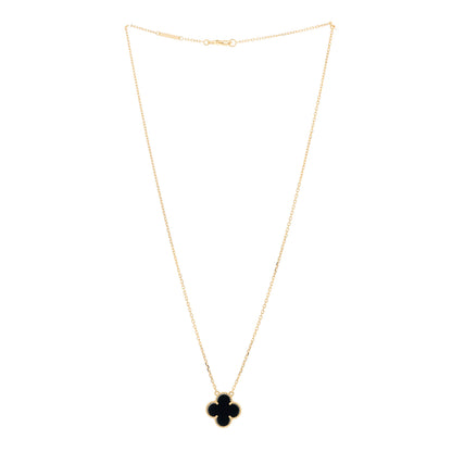 Van Cleef & Arpels 18K Yellow Gold Black Onyx Vintage Alhambra Pendant Necklace 2 of 5