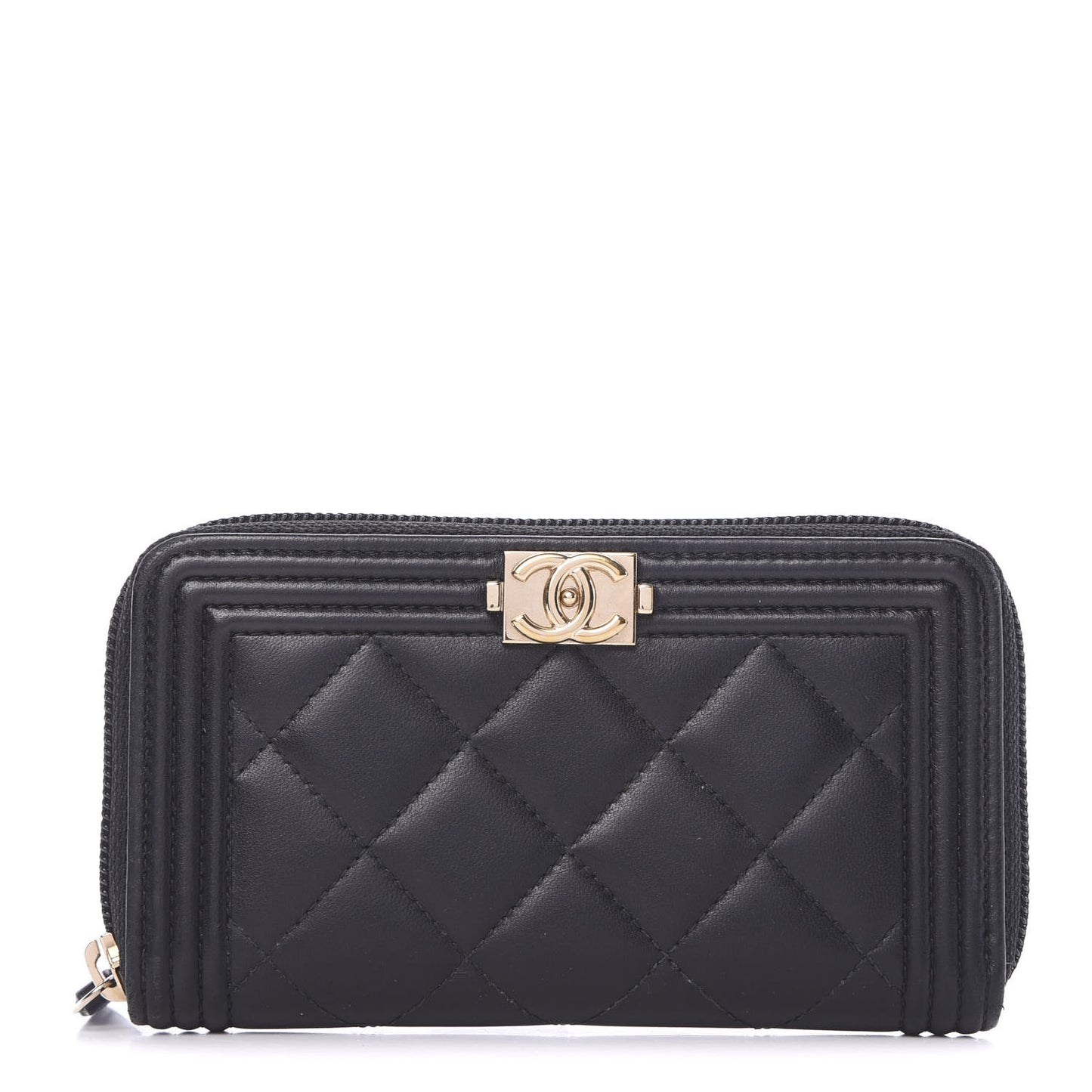 Lambskin Quilted Small Boy Zip Around Wallet Black