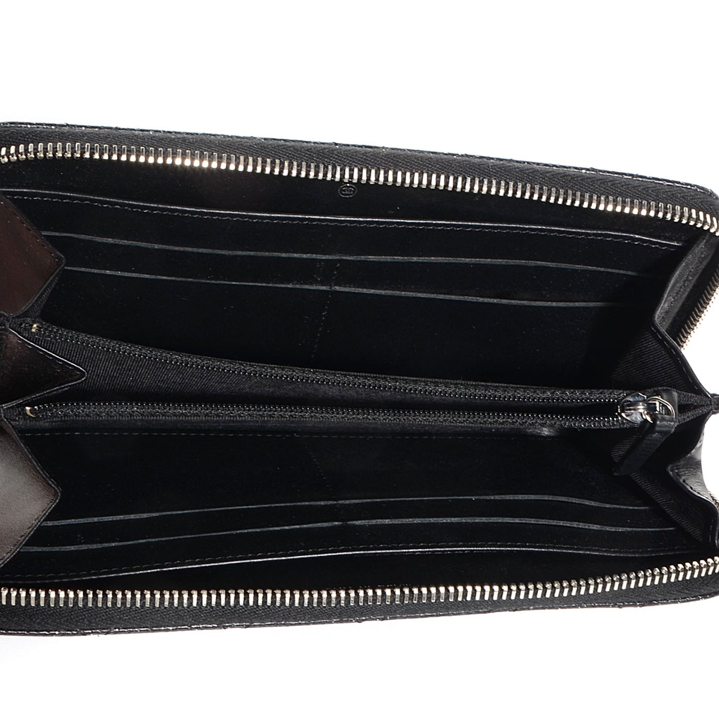 Glittered Calfskin Quilted Large Gusset Zip Wallet Black