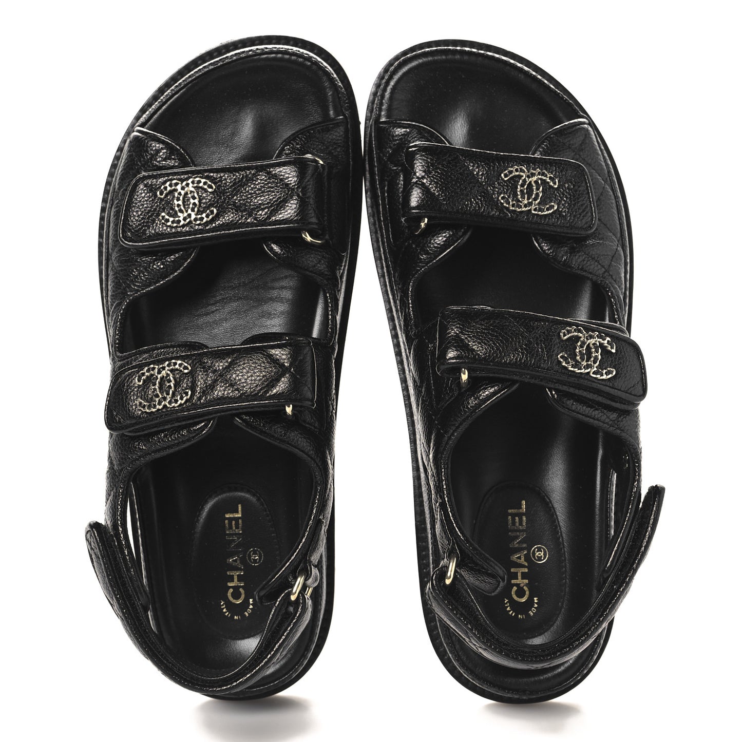 Grained Calfskin Velcro Dad Sandals 38 Black