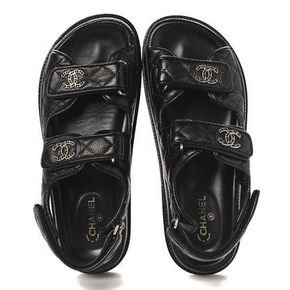 Chanel Grained Calfskin Velcro Dad Sandals 38 Black 2 of 9