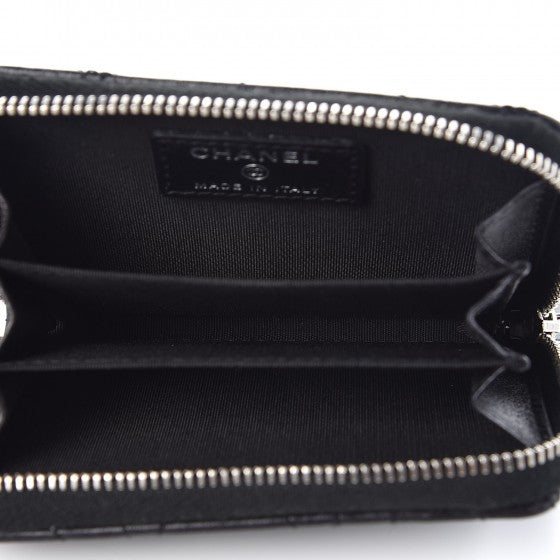 Lambskin Camellia Zip Around Coin Purse Wallet Black