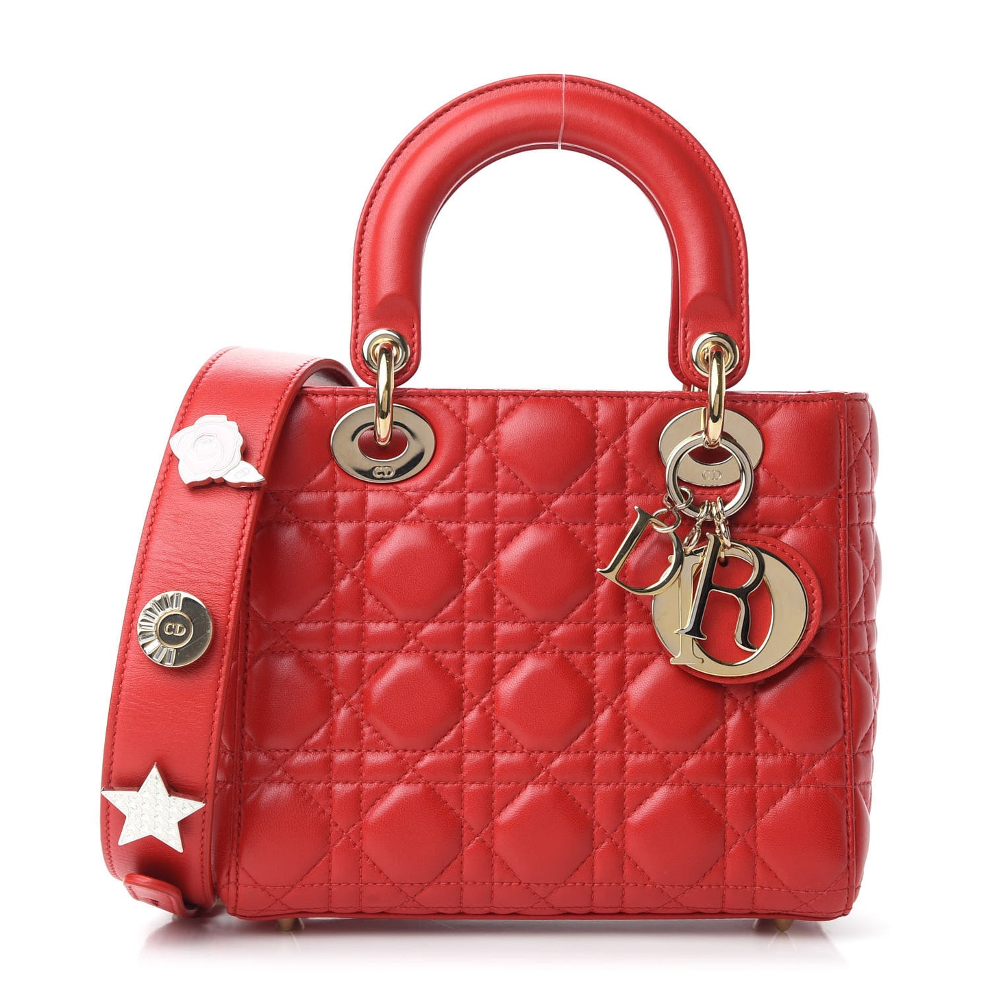 Lambskin Cannage Small Lucky Badges My Lady Dior Red