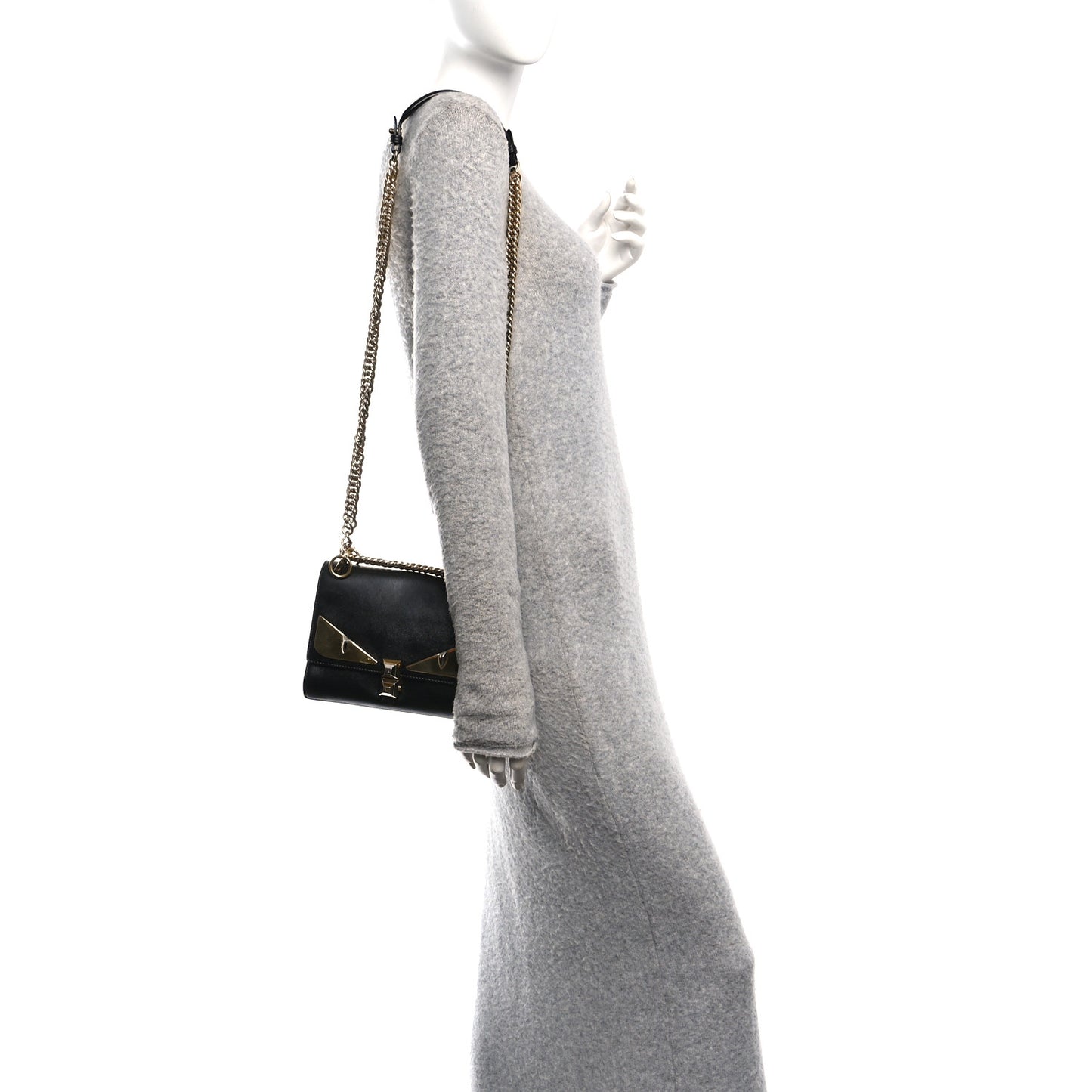 Vitello Liberty Metal Monster Eyes Small Kan I Shoulder Bag Black Gold