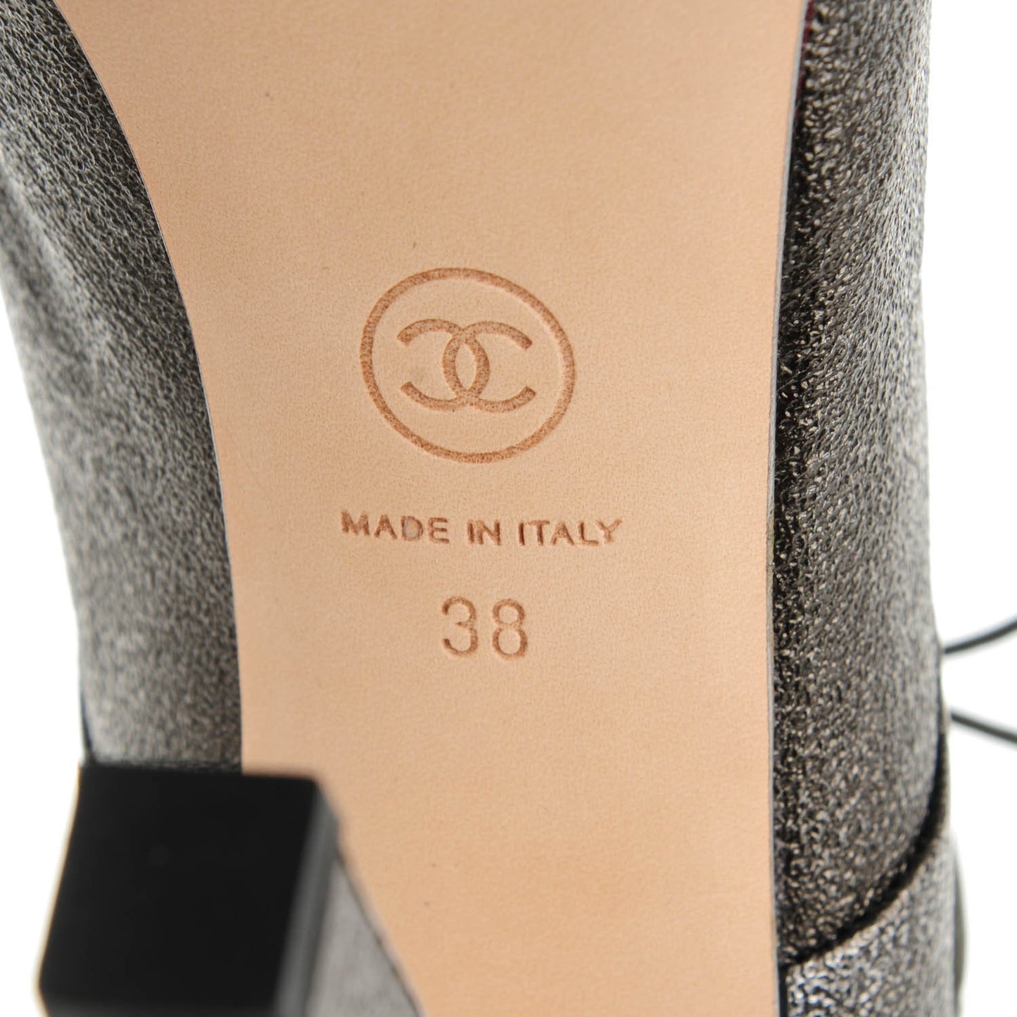 Metallic Calfskin Lacets Booties 38 Khaki