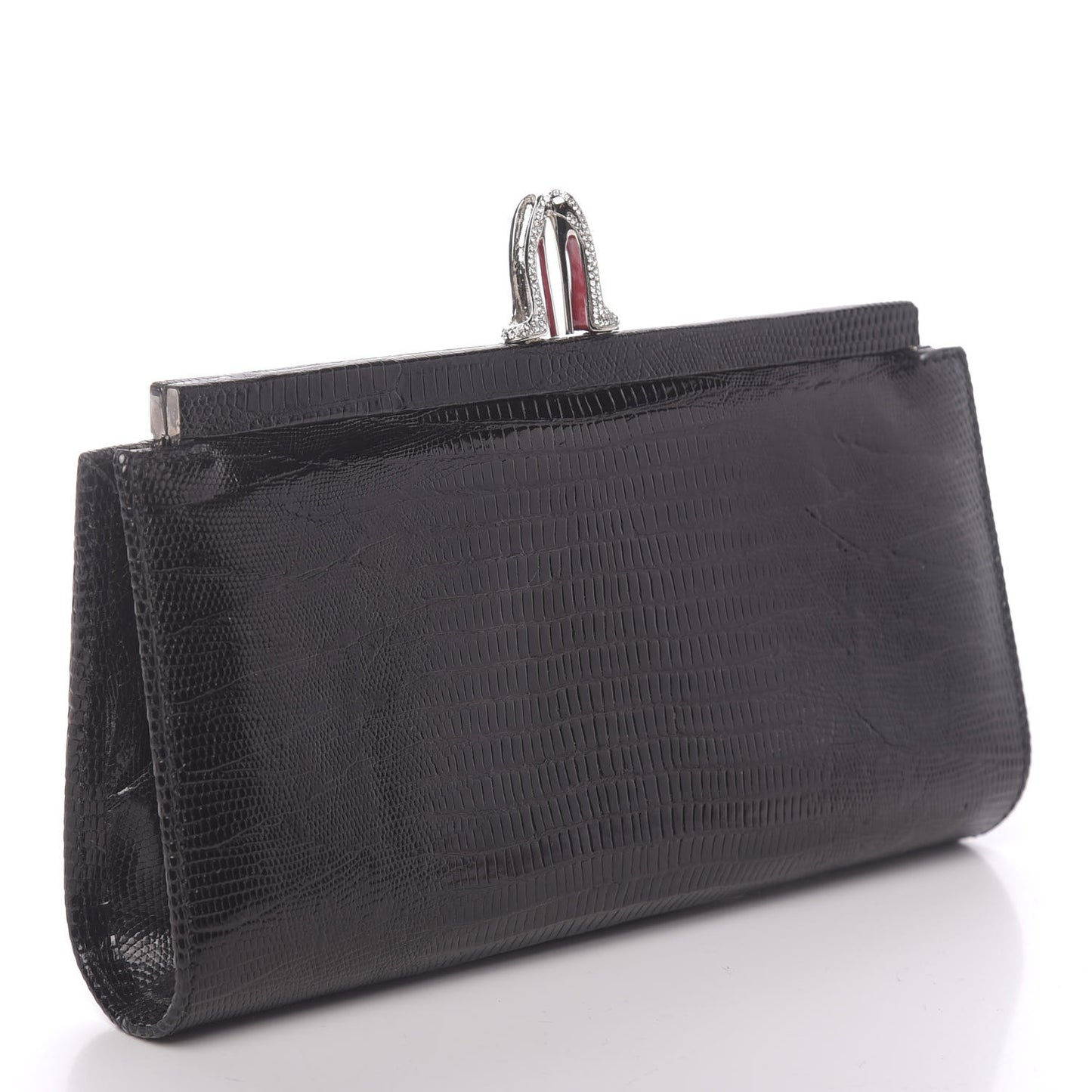 Calfskin Lizard Embossed Clutch Black