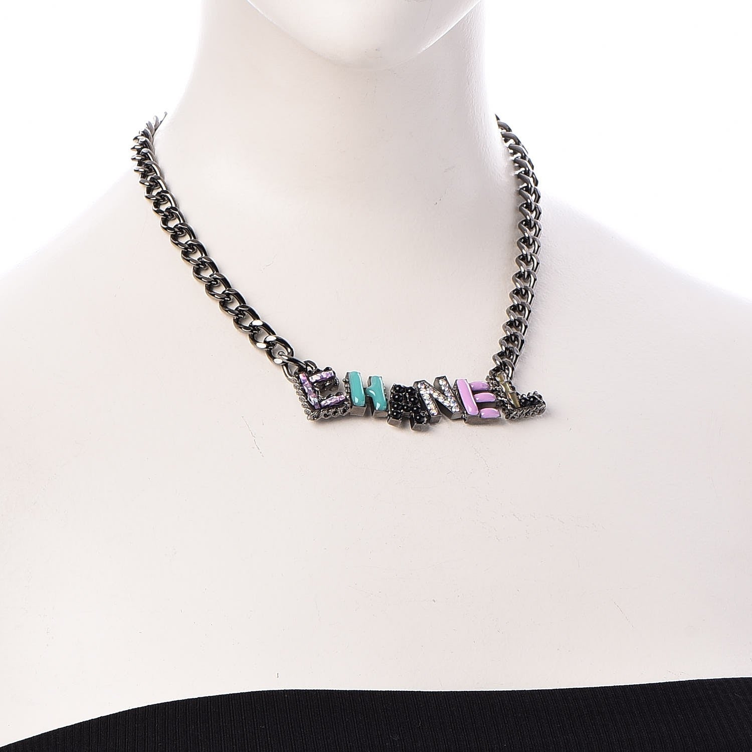 Chanel Ruthenium Enamel Crystal Pearl Necklace 2 of 6