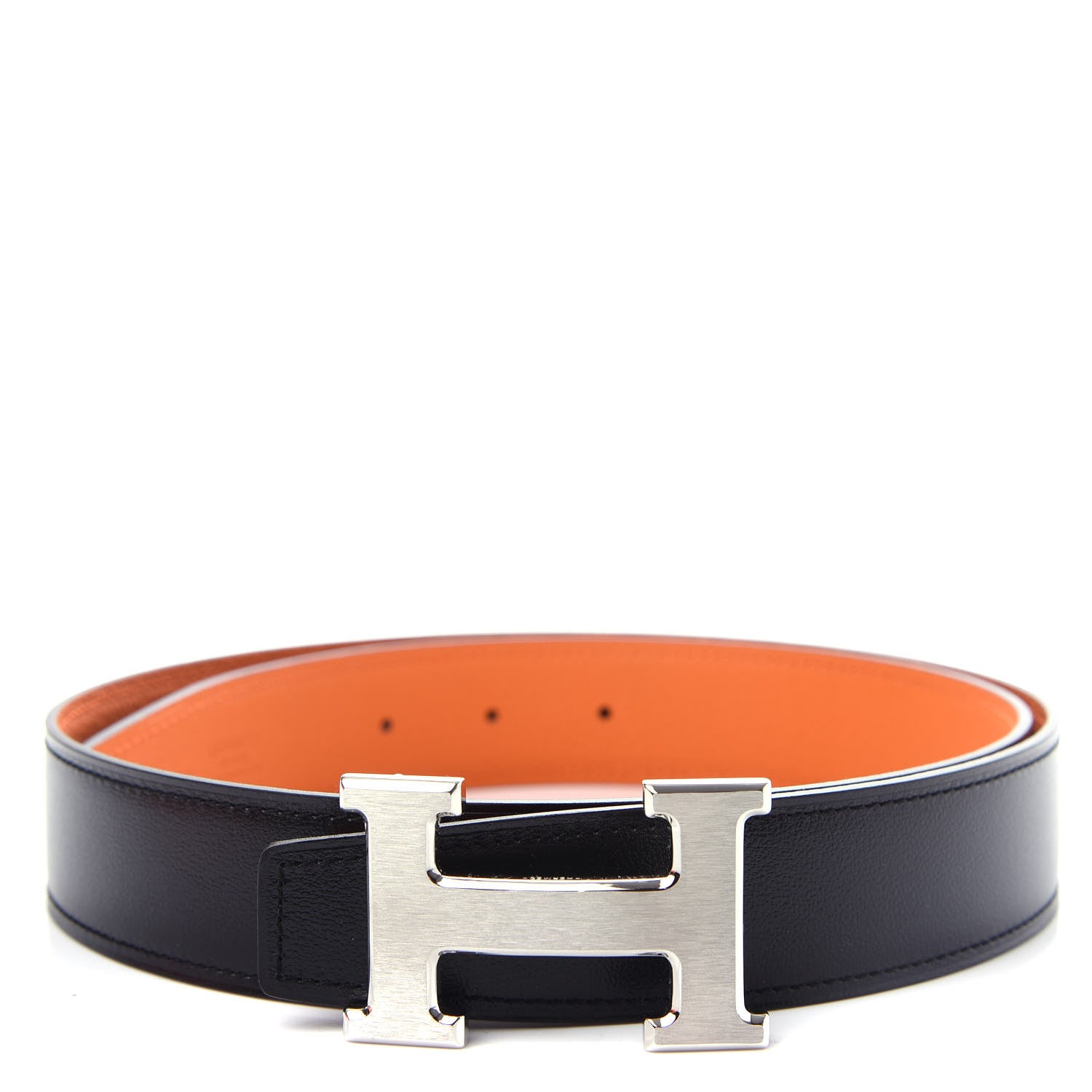 Hermes Box Togo 32mm H Belt 80 Black Orange 1 of 6