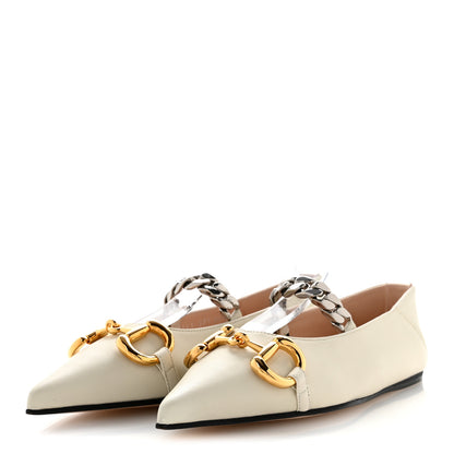 Gucci Nappa Lumiere Deva Horsebit Chain Embellished Flats 35.5 Dusty White 4 of 10