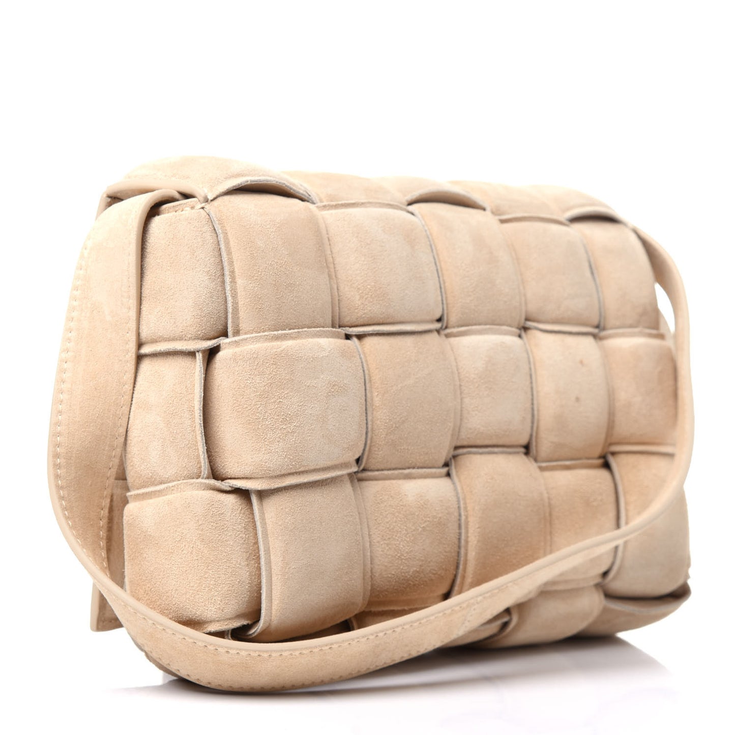 Suede Calfskin Maxi Intrecciato Padded Cassette Crossbody Bag Sand