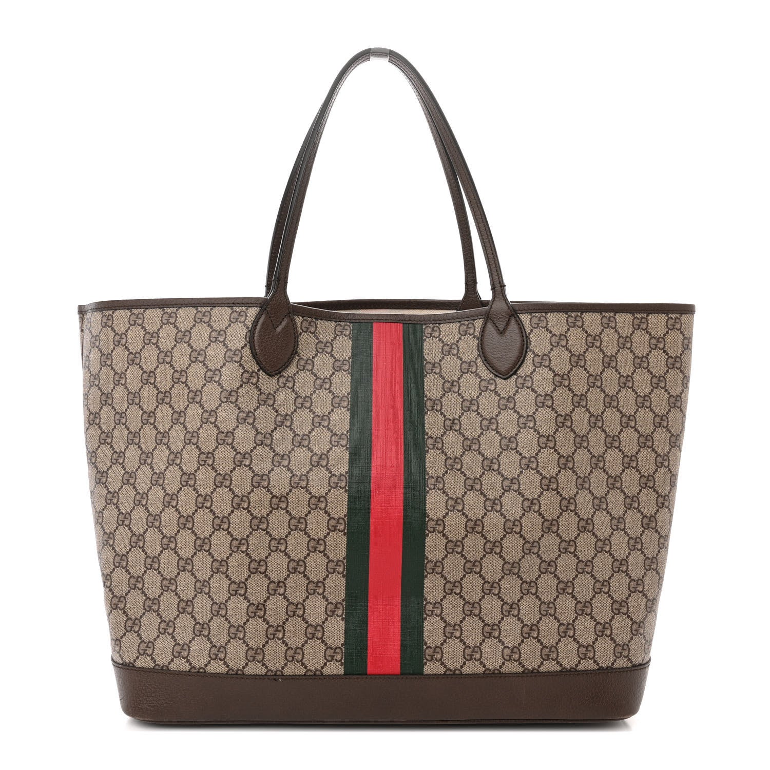 Gucci GG Supreme Monogram Textured Dollar Calfskin Web Large Ophidia Tote Beige Ebony New Acero 1 of 17