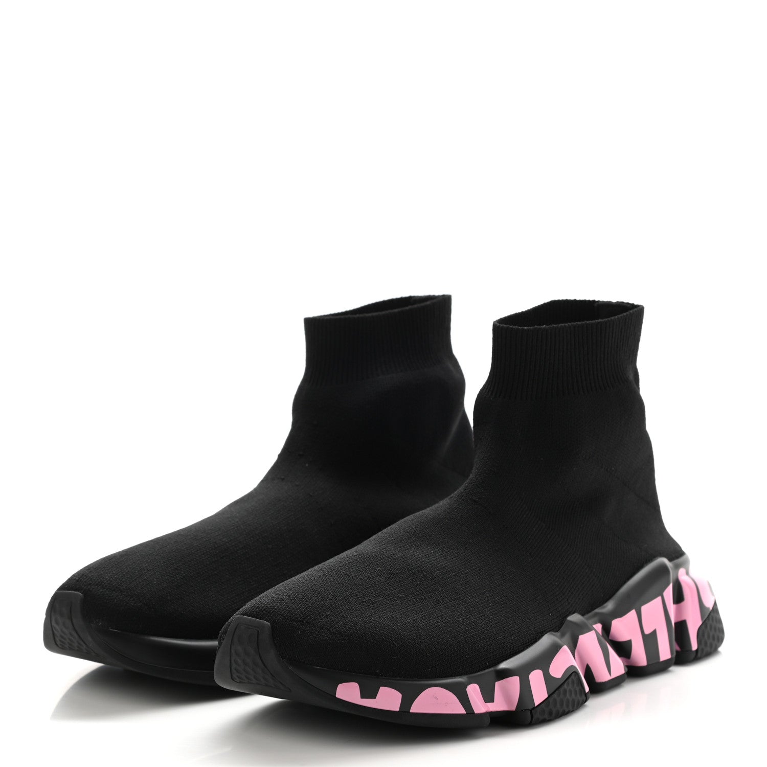 Balenciaga Recycled Knit Womens Speed Graffiti Sneakers 39 Black Pink 3 of 10