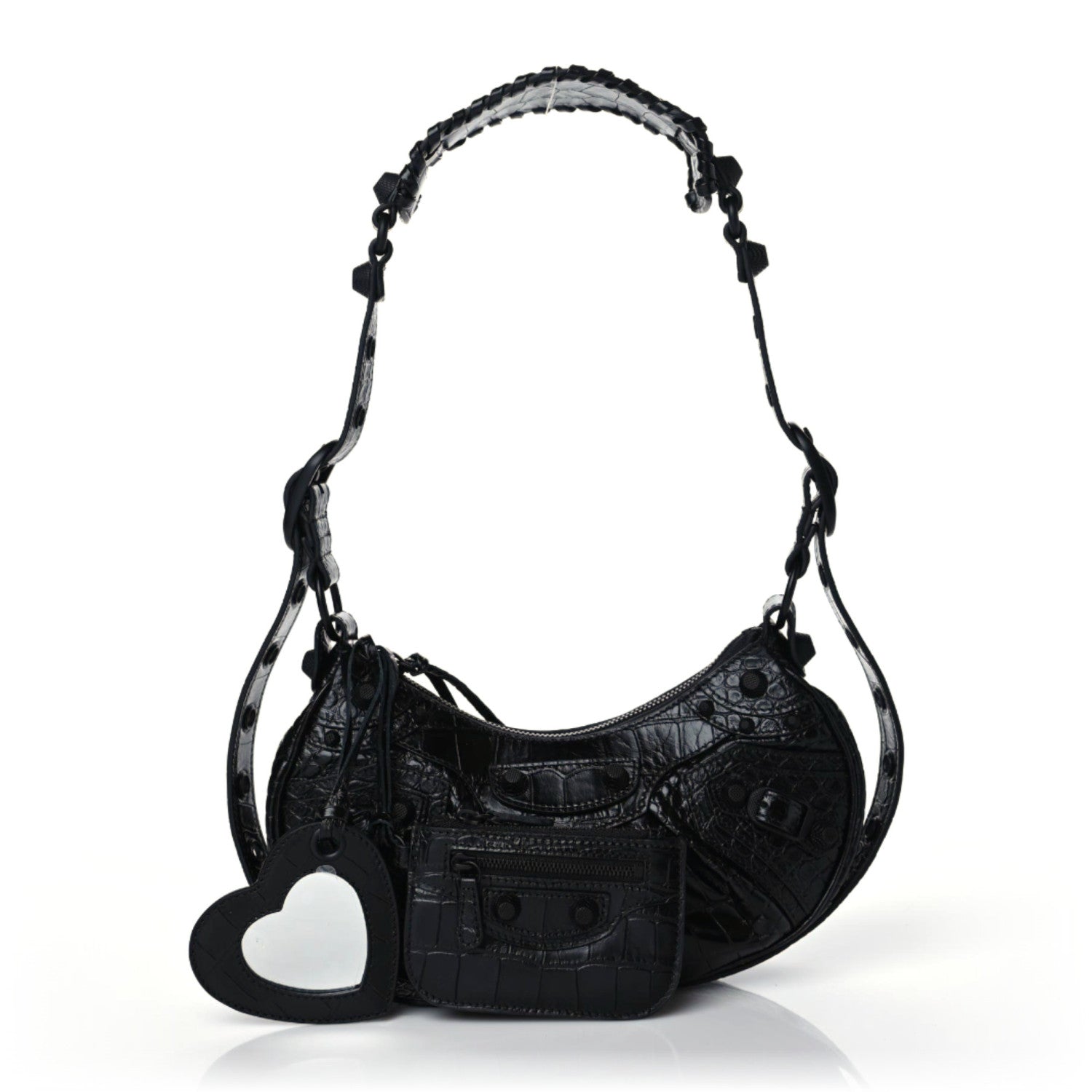 Balenciaga Extra Supple Calfskin Crocodile Embossed Monochrome Le Cagole Shoulder Bag XS Black 1 of 9