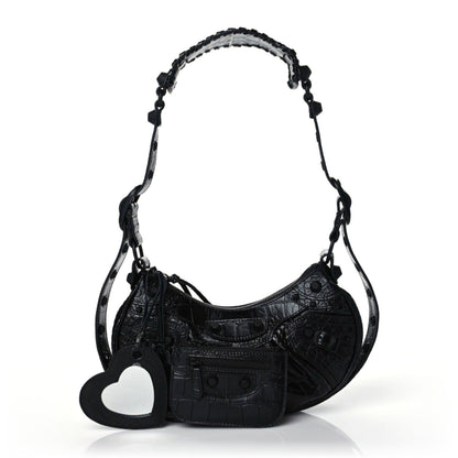 Balenciaga Extra Supple Calfskin Crocodile Embossed Monochrome Le Cagole Shoulder Bag XS Black 1 of 9