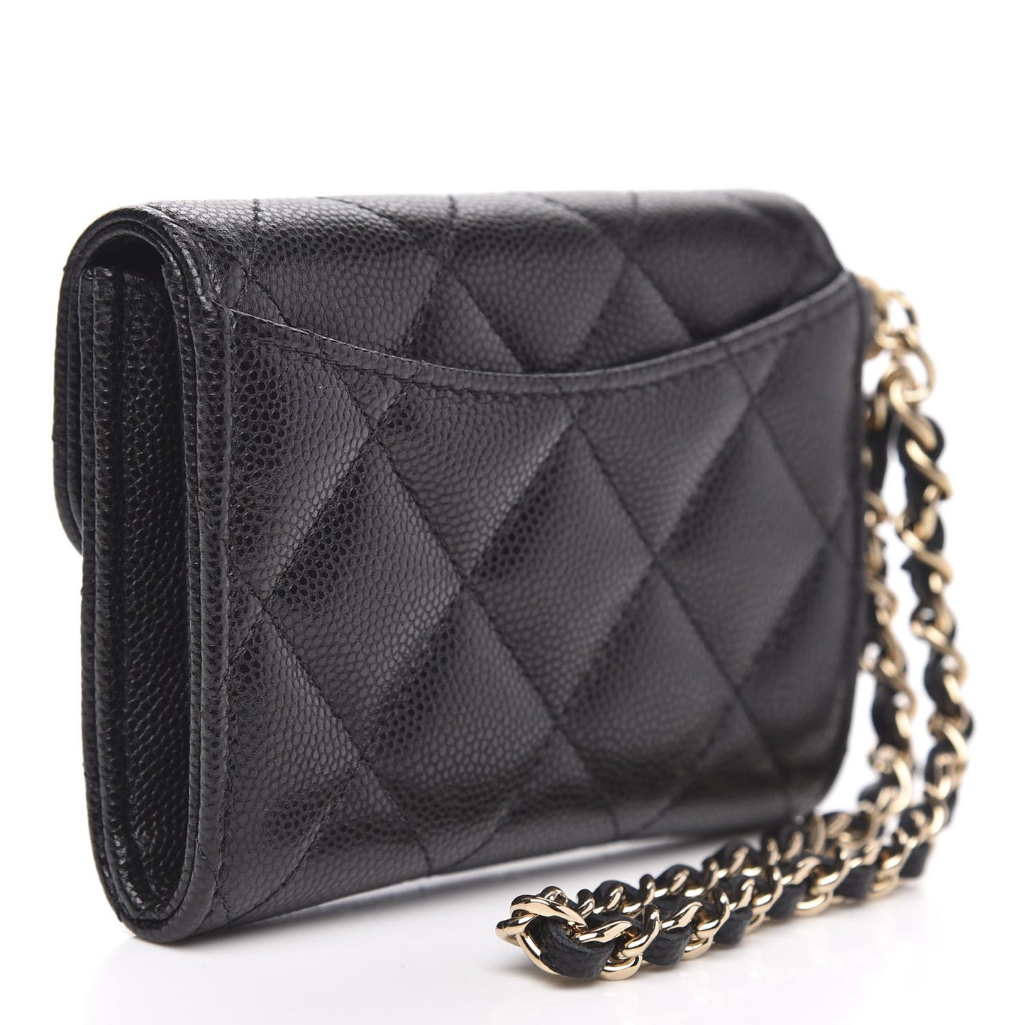 Caviar Quilted Flap Card Holder Chain Wristlet Black