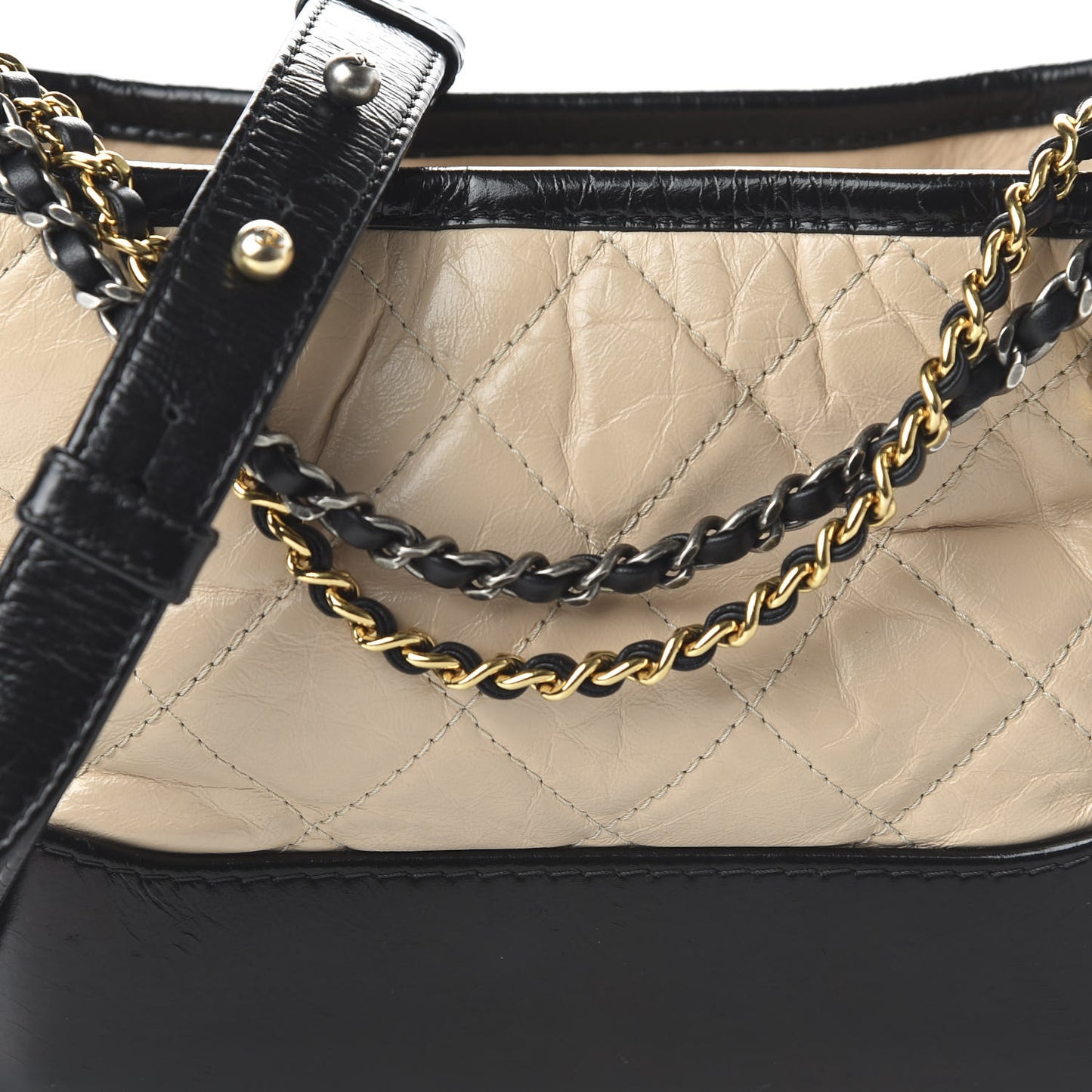 Aged Calfskin Quilted Small Gabrielle Hobo Beige Black