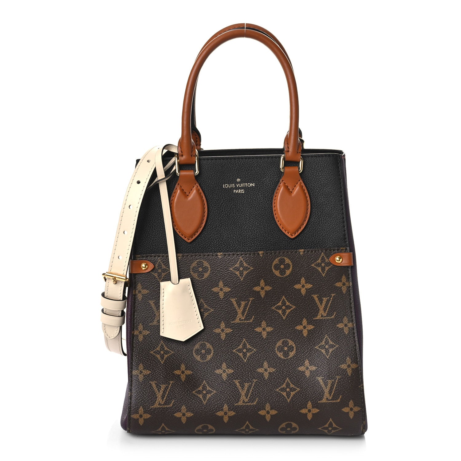 Louis Vuitton Calfskin Monogram Fold Tote MM Black Wine Cream 1 of 8
