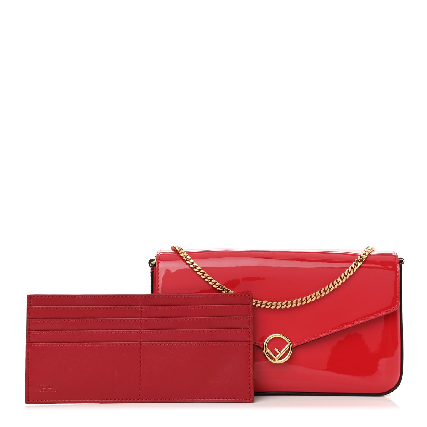 Vitello Vernice Mou F is Fendi Envelope Wallet on Chain with Pouches Rosso Cardinale