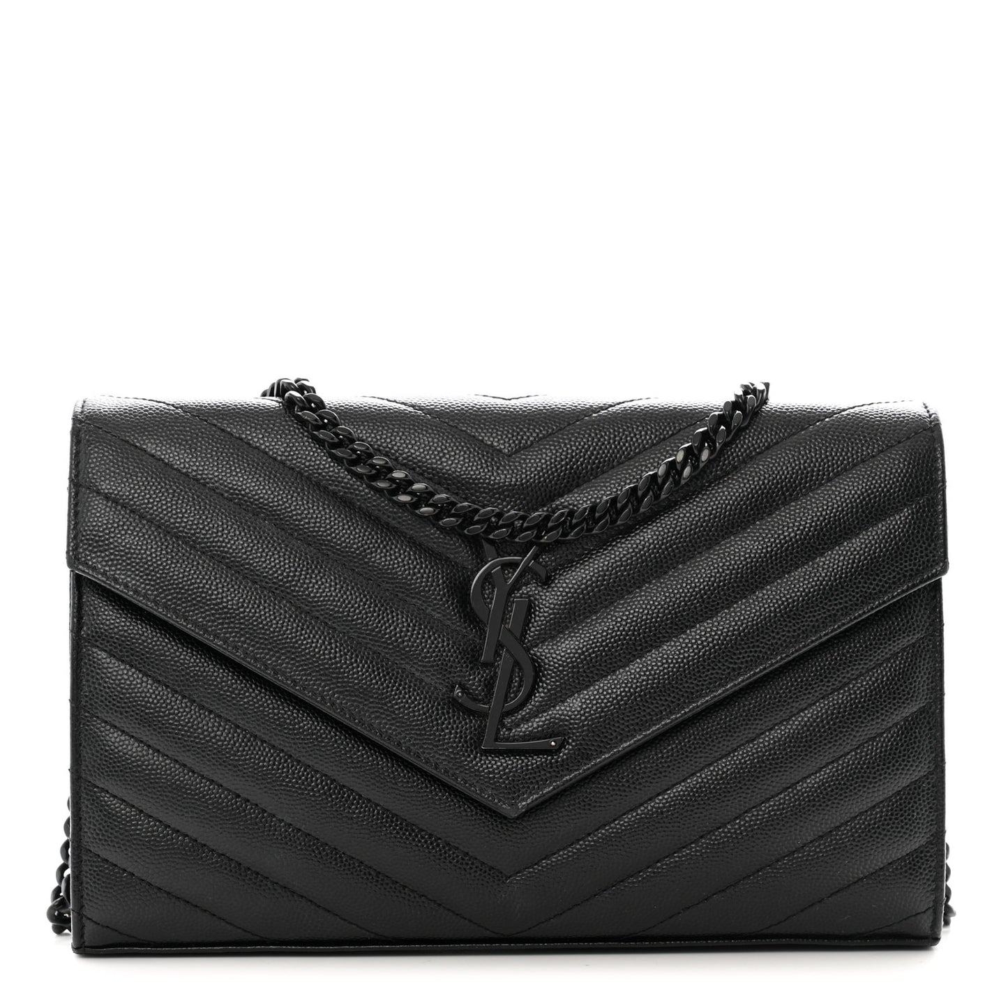 Grain De Poudre Matelasse Chevron Monogram Monochrome Chain Wallet Black