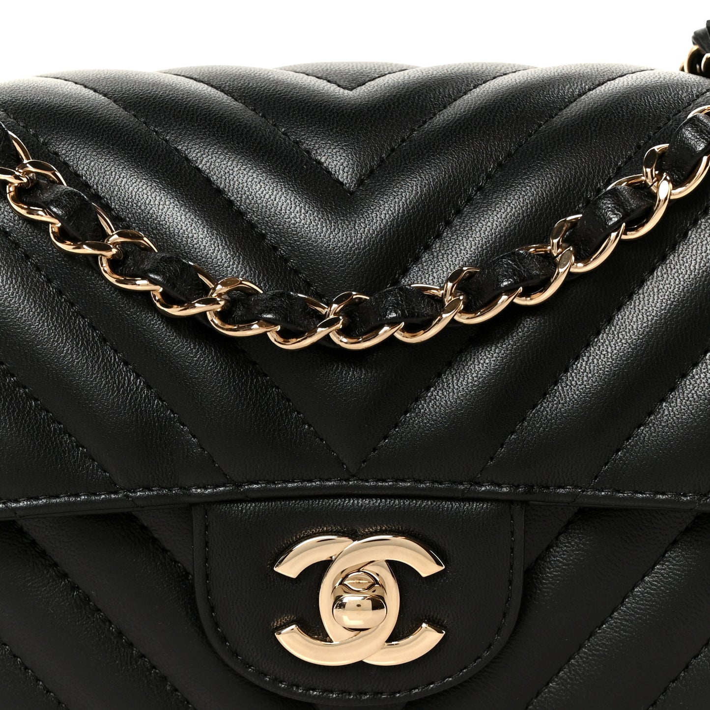 Lambskin Chevron Quilted Mini Rectangular Flap Black