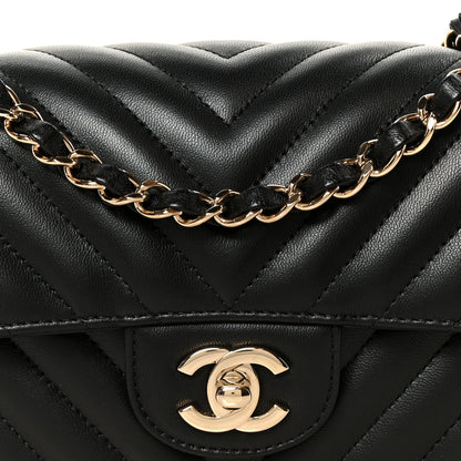 Chanel Lambskin Chevron Quilted Mini Rectangular Flap Black 9 of 12
