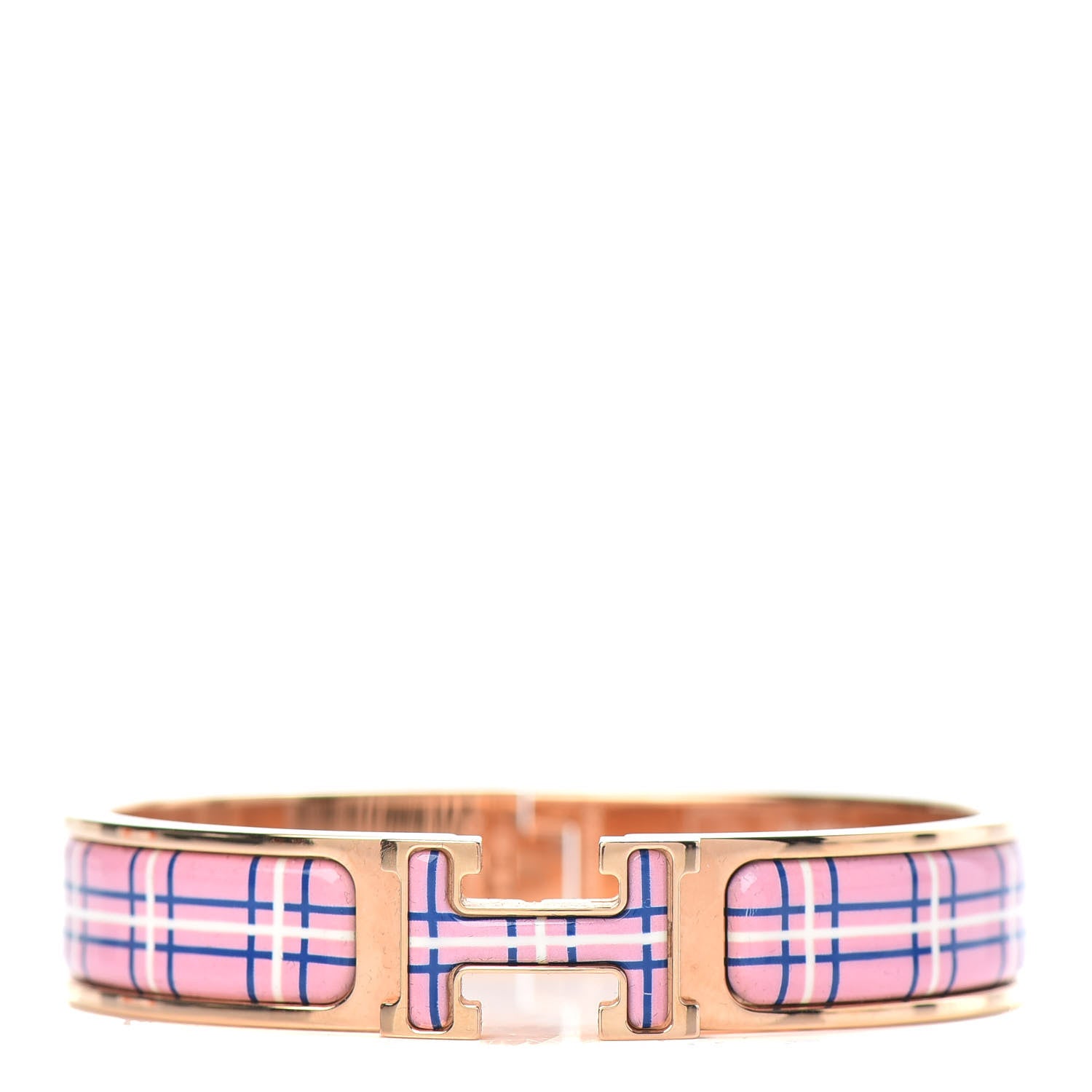 Hermes Enamel Narrow Clic Clac H Tartan Bracelet PM Pink Delirium 1 of 6