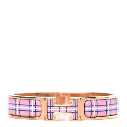 Hermes Enamel Narrow Clic Clac H Tartan Bracelet PM Pink Delirium 1 of 6