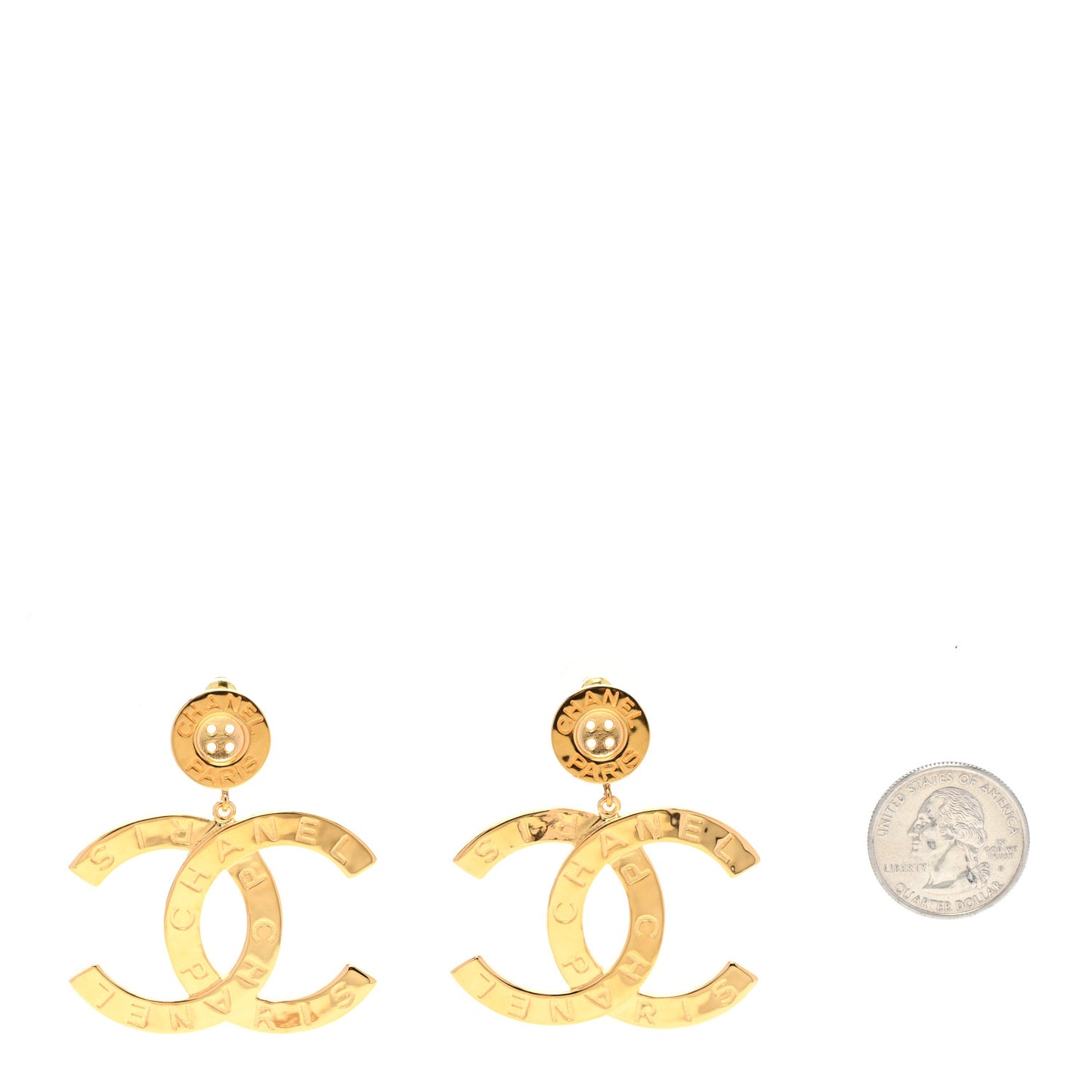 Metal Large Paris Button Earrings Gold