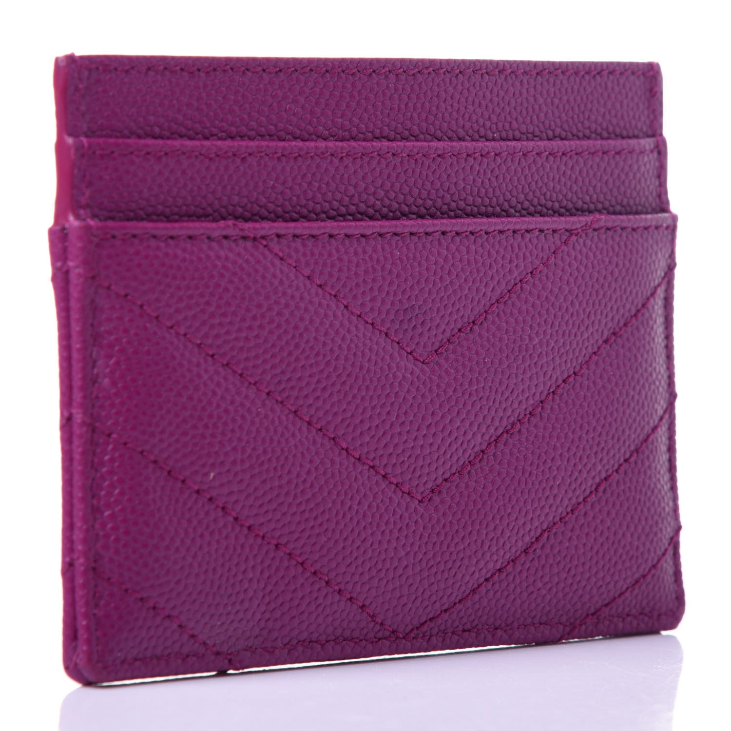 Saint Laurent Grain De Poudre Matelasse Chevron Monogram Credit Card Case Dark Grape 3 of 10