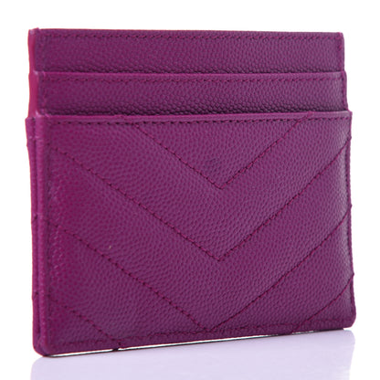 Saint Laurent Grain De Poudre Matelasse Chevron Monogram Credit Card Case Dark Grape 3 of 10