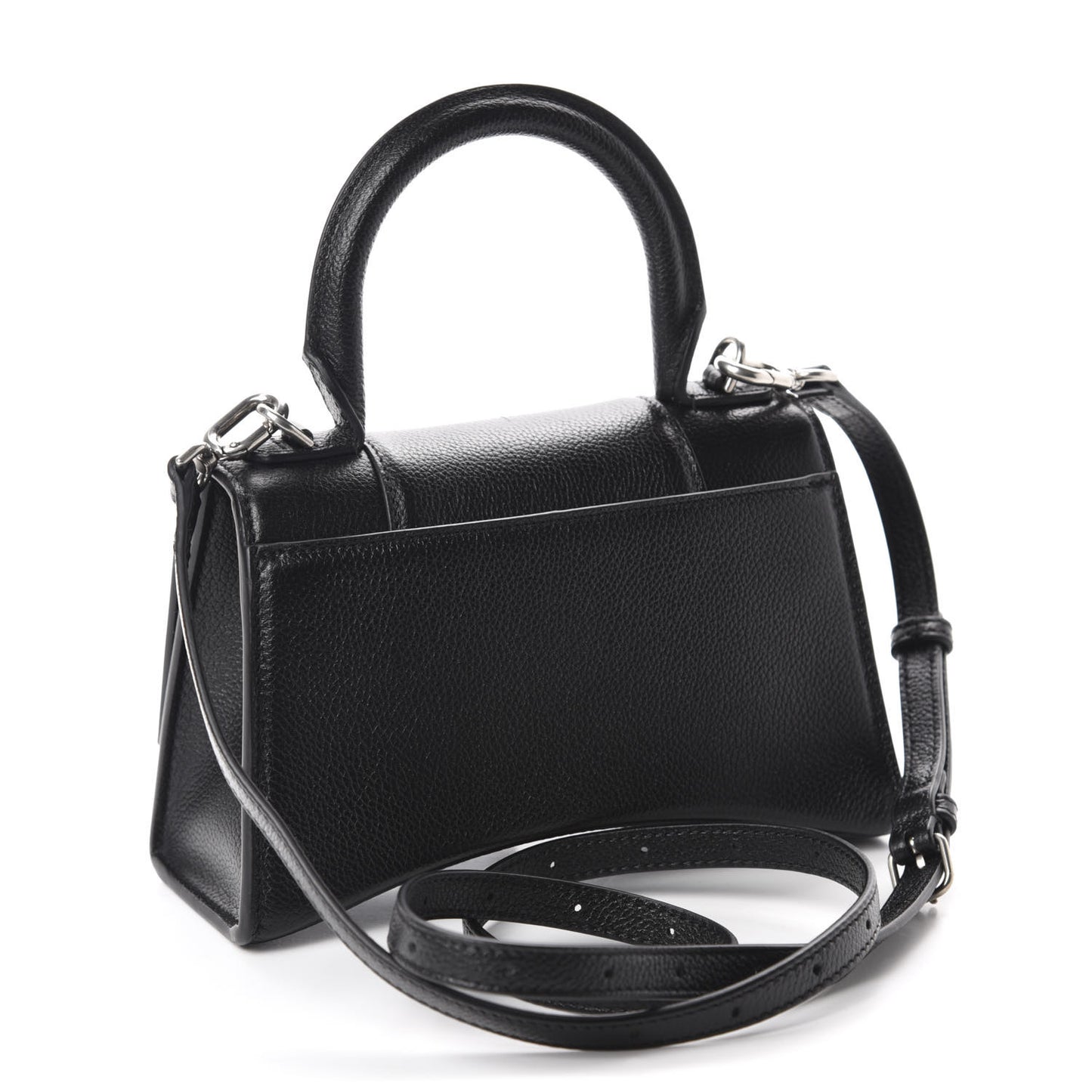 Grained Calfskin Hourglass Top Handle Bag XS Black